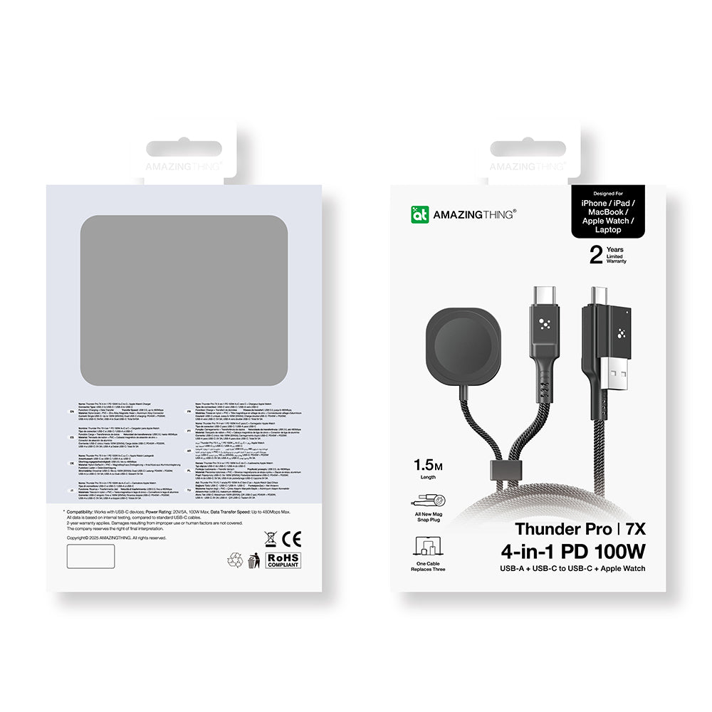 Amazingthing Thunder Pro 7X 100W Apple Watch Serisi Akıllı Saat Wireless 4in1 Type-C PD - Usb Hızlı Şarj Kablosu 1.5M