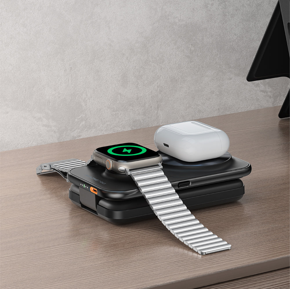 Amazingthing Thunder Pro Mag 6in1 PD22.5W Katlanabilir Standlı Kablosuz Powerbank 8000mAh Siyah