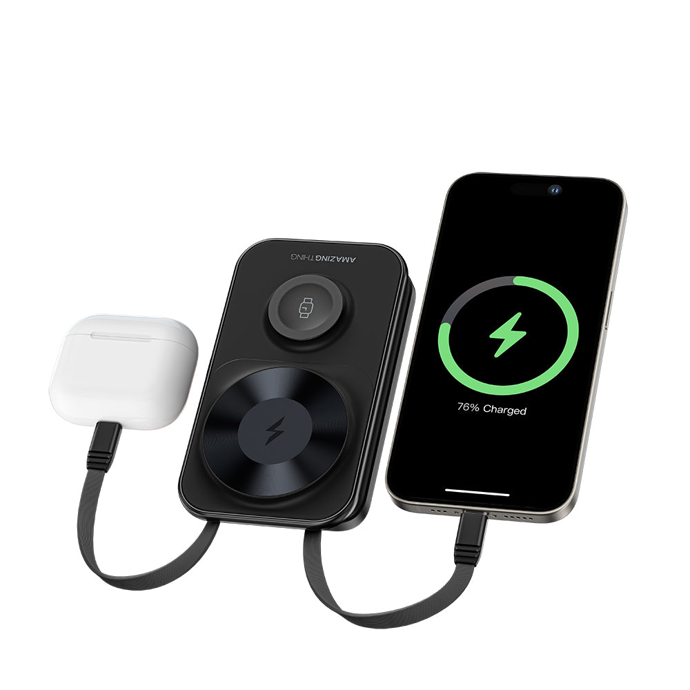 Amazingthing Thunder Pro Mag 6in1 PD22.5W Katlanabilir Standlı Kablosuz Powerbank 8000mAh Siyah