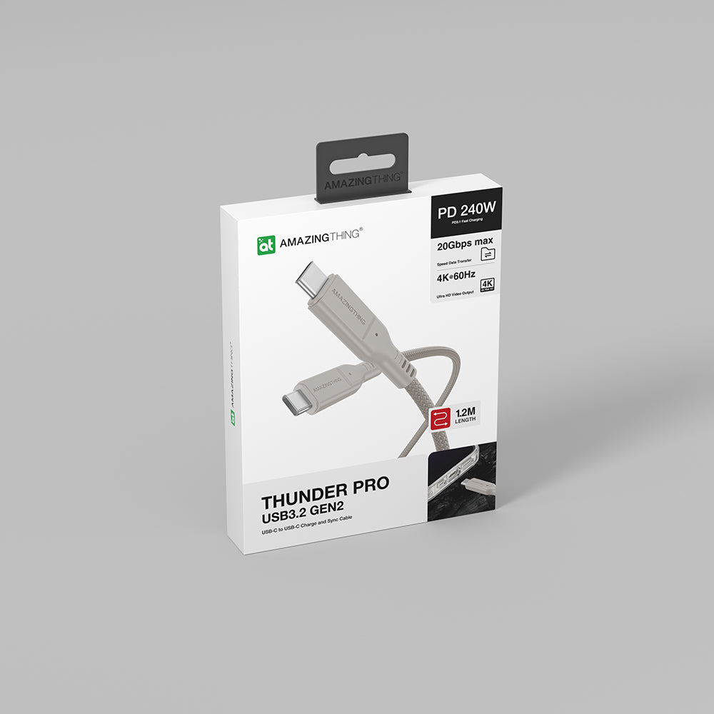 Amazingthing Thunder Pro USB3.2 Gen2 PD3.1 Port Korumalı Type-C to Type-C Kablo 120cm 240W 4K@60Hz Gri