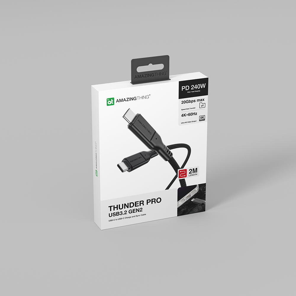 Amazingthing Thunder Pro USB3.2 Gen2 PD3.1 Port Korumalı Type-C to Type-C Kablo 2m 240W 4K@60Hz Siyah
