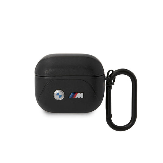 Airpods 3.Nesil Kılıf BMW Orjinal Lisanslı PU Deri Tasarımlı 3 Renk Çizgili Çift Metal Logolu Kılıf Siyah