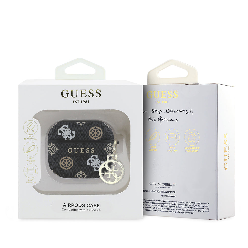 Apple Airpods 4 Kılıf Guess Orjinal Lisanslı 4G Desenli Yazı Logolu Peony Kapak Siyah