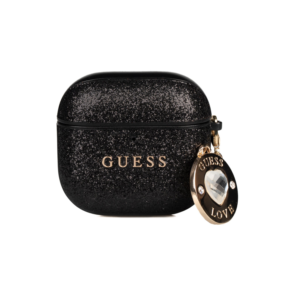 Apple Airpods 4 Kılıf Guess Orjinal Lisanslı Glitter Elmas Kalp Süs Zincirli Kapak Gold
