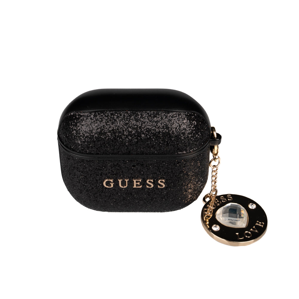 Apple Airpods 4 Kılıf Guess Orjinal Lisanslı Glitter Elmas Kalp Süs Zincirli Kapak Gold