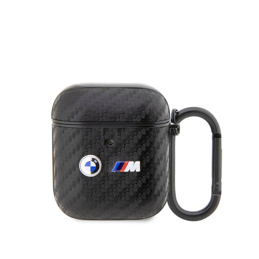 Airpods Kılıf BMW Orjinal Lisanslı PU Karbon Fiber Tasarımlı Çift Metal Logolu Kılıf Siyah