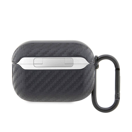 Airpods Pro 2 Kılıf BMW Orjinal Lisanslı PU Karbon Fiber Tasarımlı Çift Metal Logolu Kılıf Siyah