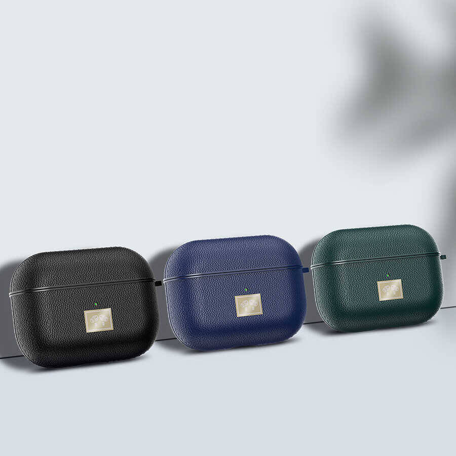 Airpods Pro 2 Kılıf Deri Görünümlü Askı Aparatlı Wlons Kılıf Koyu Yeşil