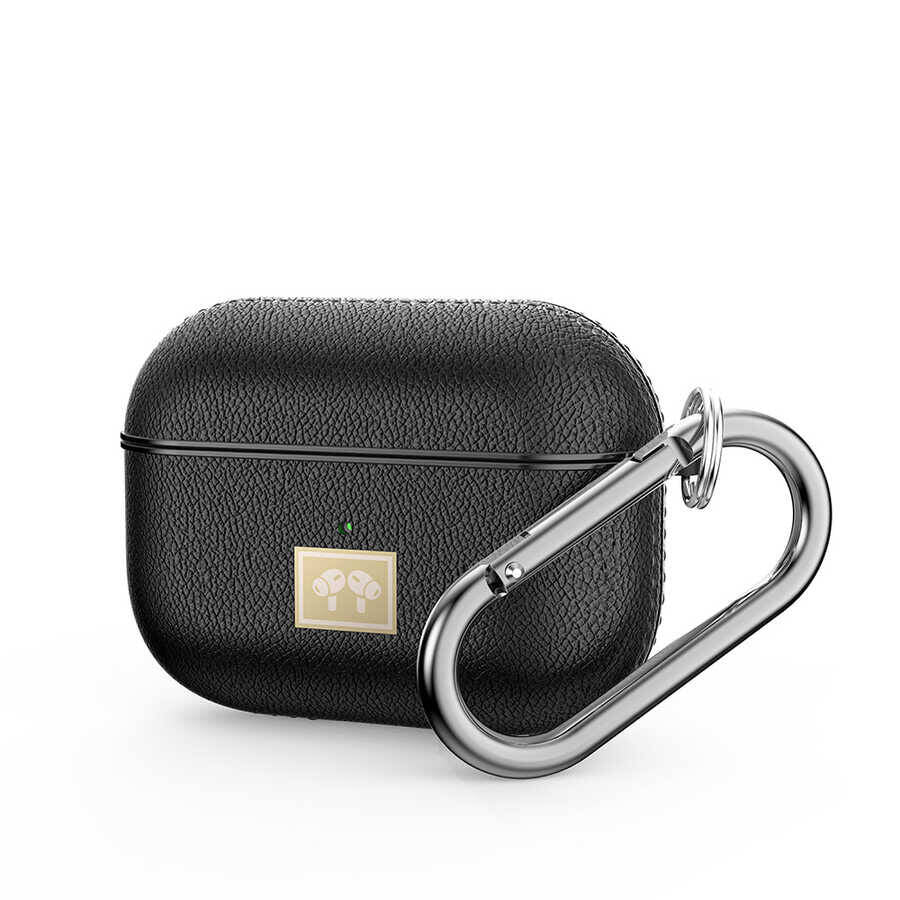 Airpods Pro 2 Kılıf Deri Görünümlü Askı Aparatlı Wlons Kılıf Siyah