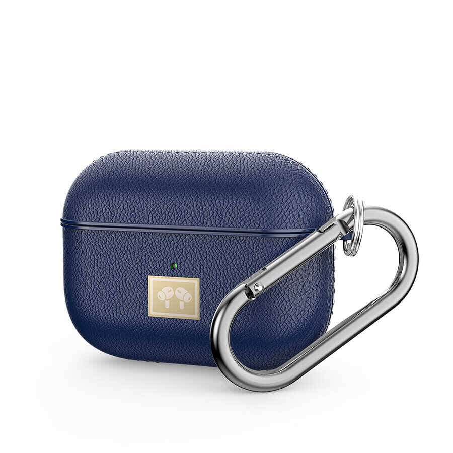 Airpods Pro 2 Kılıf Deri Görünümlü Askı Aparatlı Wlons Kılıf Lacivert