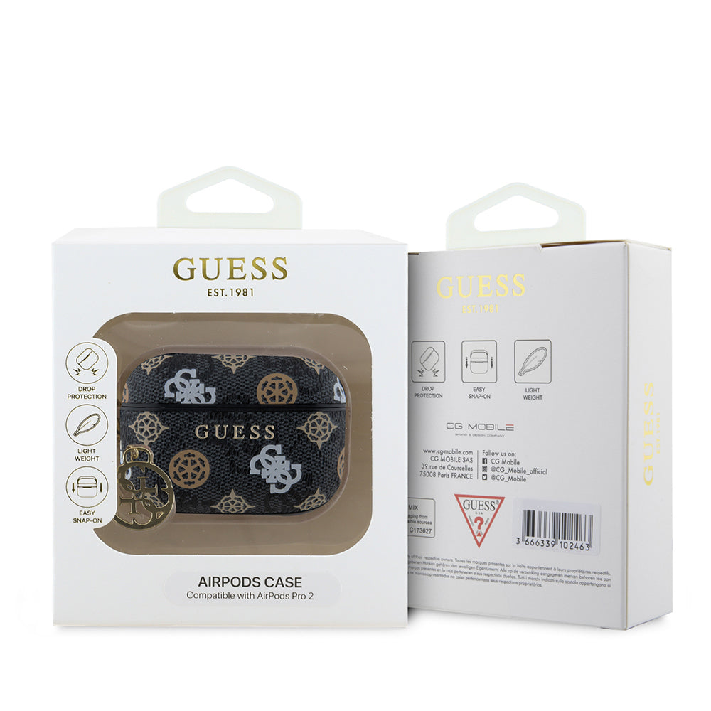 Apple Airpods Pro 2 Kılıf Guess Orjinal Lisanslı 4G Desenli Yazı Logolu Peony Kapak Siyah