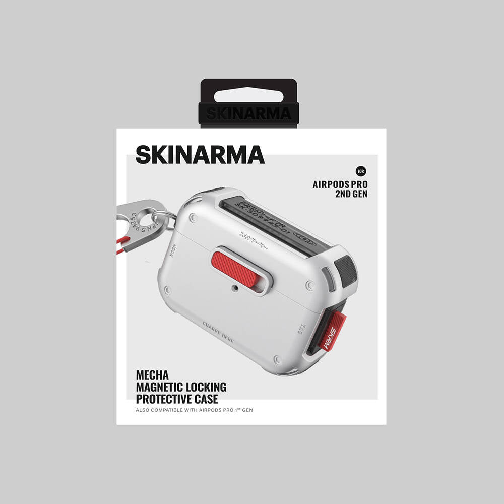 AirPods Pro 2 Kılıf SkinArma Magnetik Kilitli Airbagli Tasarım Mecha Kılıf Füme