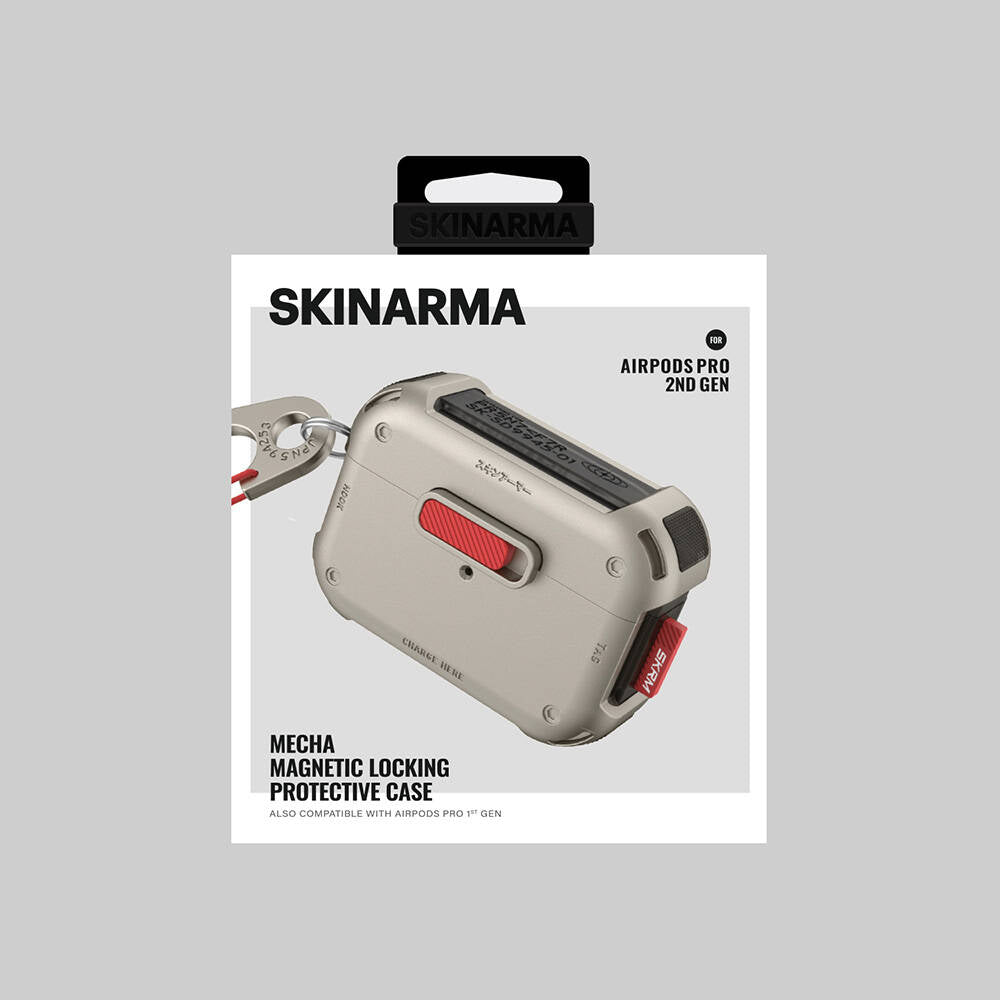 AirPods Pro 2 Kılıf SkinArma Magnetik Kilitli Airbagli Tasarım Mecha Kılıf Transparan Füme