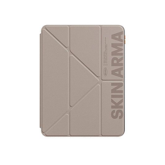 iPad Air 11 2024 Kılıf SkinArma Kabartma Baskı Tasarımlı 360 Tam Koruma Arkası Şeffaf Standlı Gamma Kılıf Gold