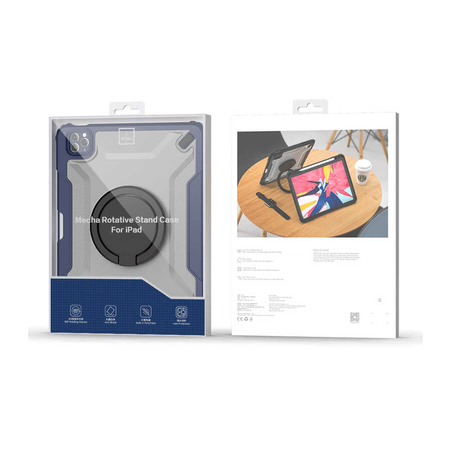 iPad Air 11 2024 Wiwu Mecha Dönebilen Standlı Tablet Kılıfı Siyah