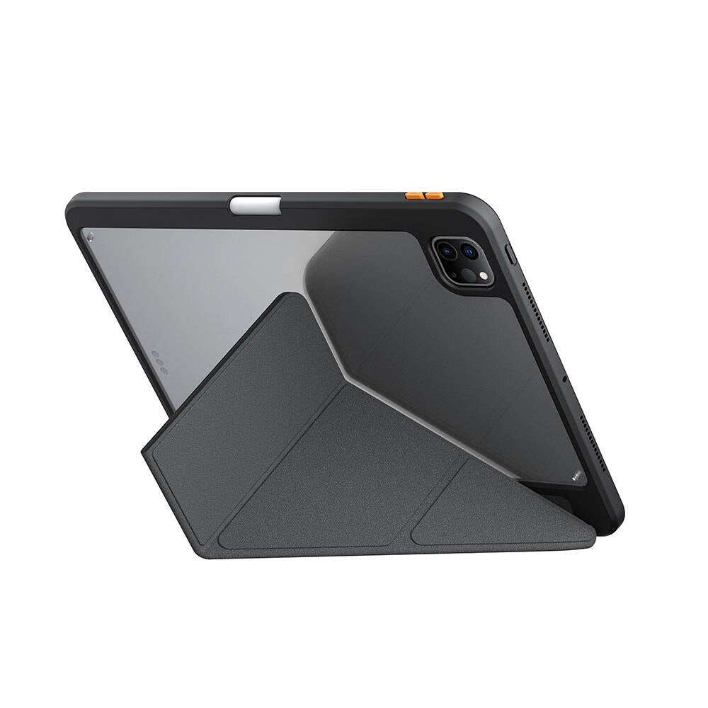 iPad Pro 11 2024 Kılıf SkinArma Kabartma Baskı Tasarımlı 360 Tam Koruma Arkası Şeffaf Standlı Gamma Kılıf Gold