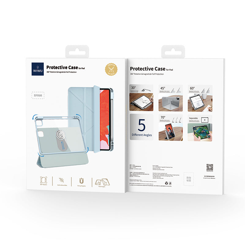 iPad Pro 11 2024 Wiwu 360° Dönebilen Standlı Magnetik Koruyucu Tablet Kılıfı Mavi Açık