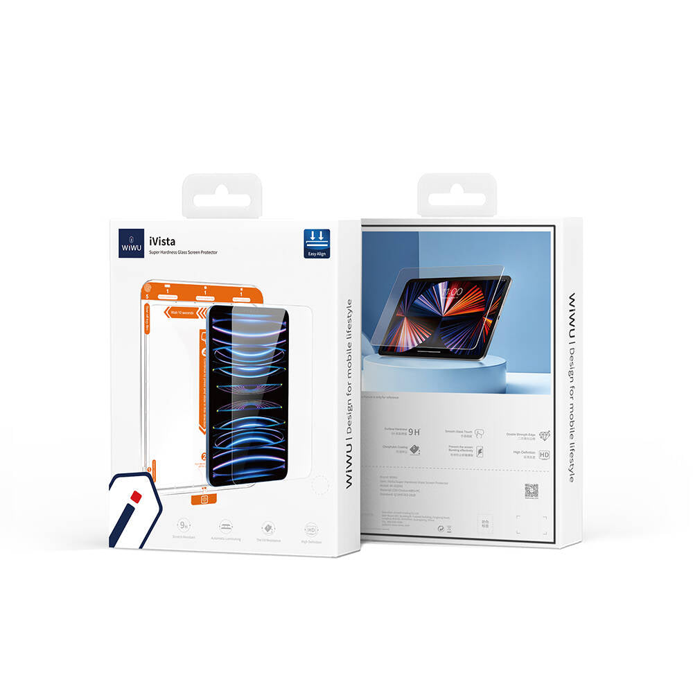iPad Pro 12.9 2021 (5.Nesil) Wiwu Wi-GQ002 iVista 5 Katmanlı Temperli Cam Ekran Koruyucu + Kolay Uygulama Aparatı Renksiz