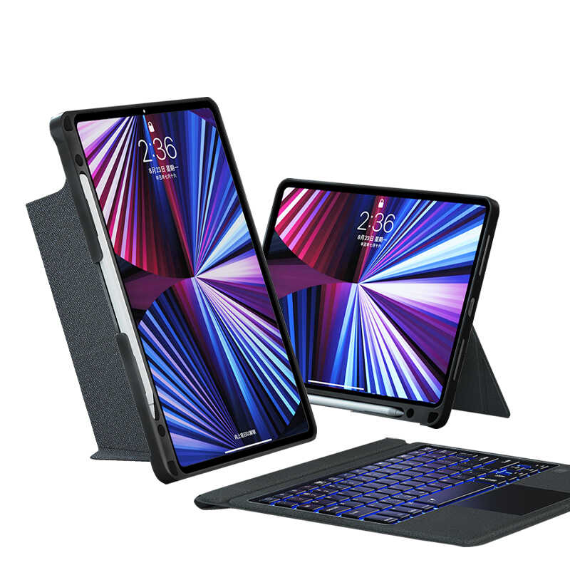 iPad Pro 12.9 2022 M2 Wiwu Mag Touch Klavyeli Standlı Kılıf Siyah