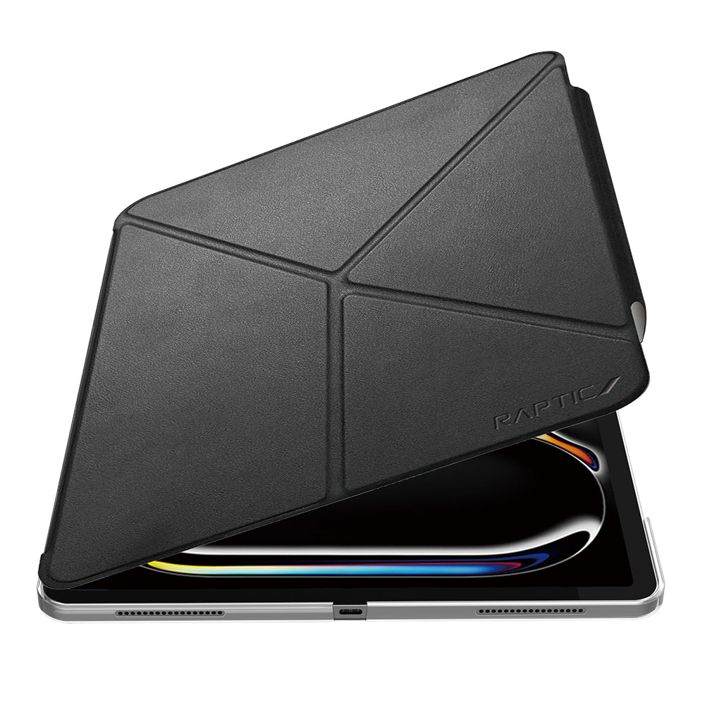 Apple iPad Pro 13 2024 Raptic Clear Folio Airbagli Şeffaf Kapaklı Katlanabilir Standlı Kılıf Siyah