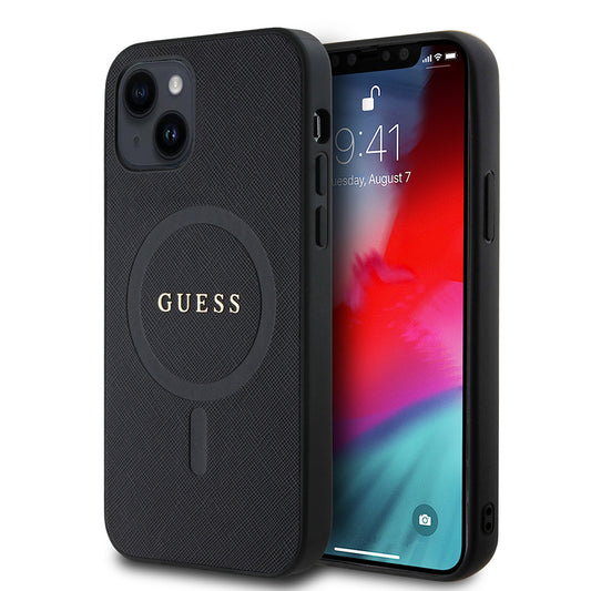 Apple iPhone 12 Kılıf Guess Orjinal Lisanslı M-safe Şarj Özellikli Yazı Logolu Saffiano Classic Kapak