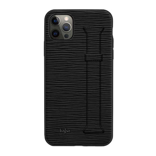 iPhone 12 Pro Kılıf Kajsa Wave Pattern Handstrap Kılıf Siyah