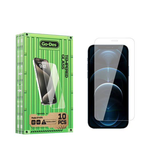 iPhone 12 Pro Max Go Des Parmak İzi Bırakmayan 9H Oleofobik Bom Glass Ekran Koruyucu 10'lu Paket Renksiz