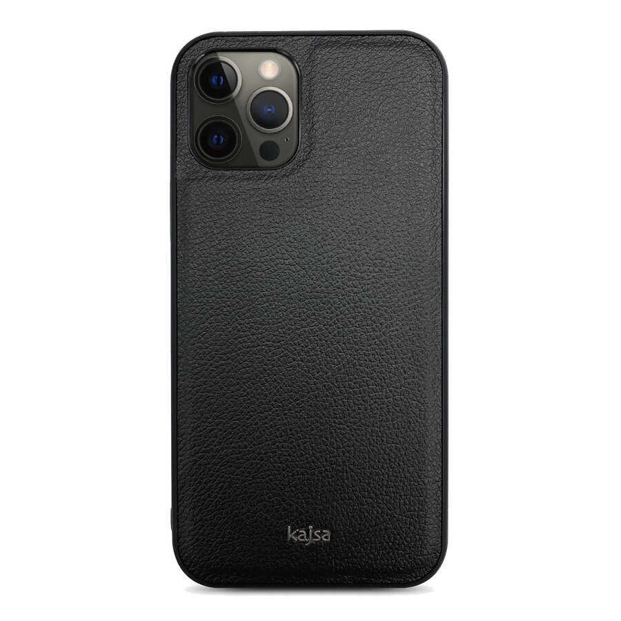 iPhone 12 Pro Max Kılıf Kajsa Luxe Collection Hakiki Deri Kılıf Siyah
