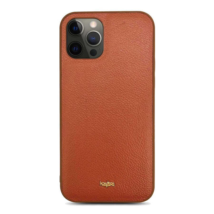 iPhone 12 Pro Max Kılıf Kajsa Luxe Collection Hakiki Deri Kılıf Kahverengi