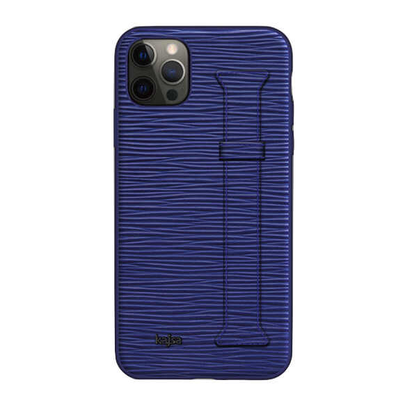 iPhone 12 Pro Max Kılıf Kajsa Wave Pattern Handstrap Kılıf Mavi