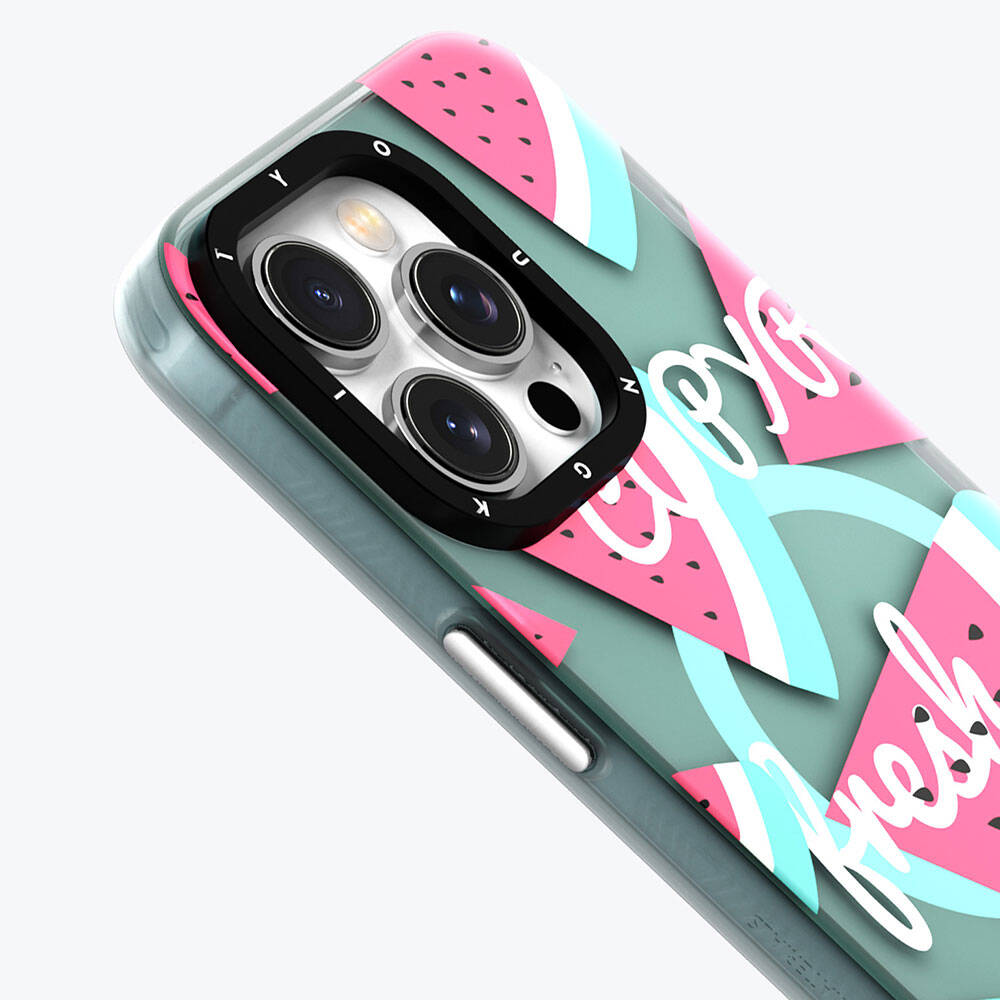 iPhone 13 Kılıf Magsafe Şarj Özellikli Yaz Meyvesi Desenli Youngkit Fruity Flavour Serisi Kılıf Turkuaz
