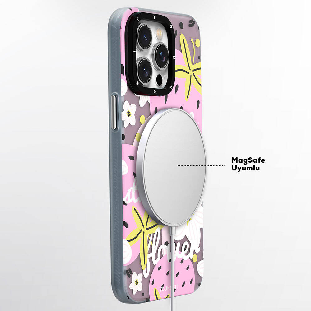 iPhone 13 Kılıf Magsafe Şarj Özellikli Yaz Meyvesi Desenli Youngkit Fruity Flavour Serisi Kılıf Turkuaz