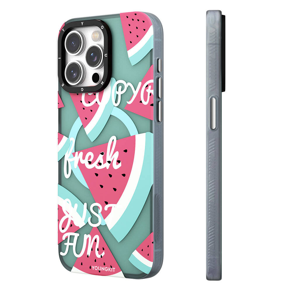 iPhone 13 Kılıf Magsafe Şarj Özellikli Yaz Meyvesi Desenli Youngkit Fruity Flavour Serisi Kılıf Turkuaz