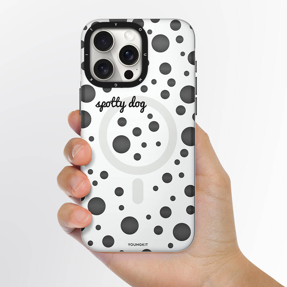 iPhone 13 Pro Kılıf Magsafe Şarj Özellikli Polka Dot Desenli Youngkit Spots Serisi Kılıf Gri