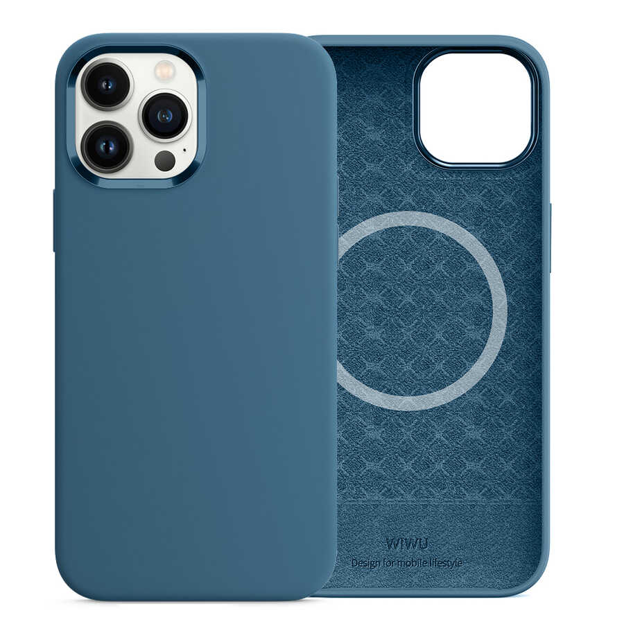 iPhone 13 Pro Kılıf Wiwu Magsafe Magnetic Silikon Kılıf Pembe Açık