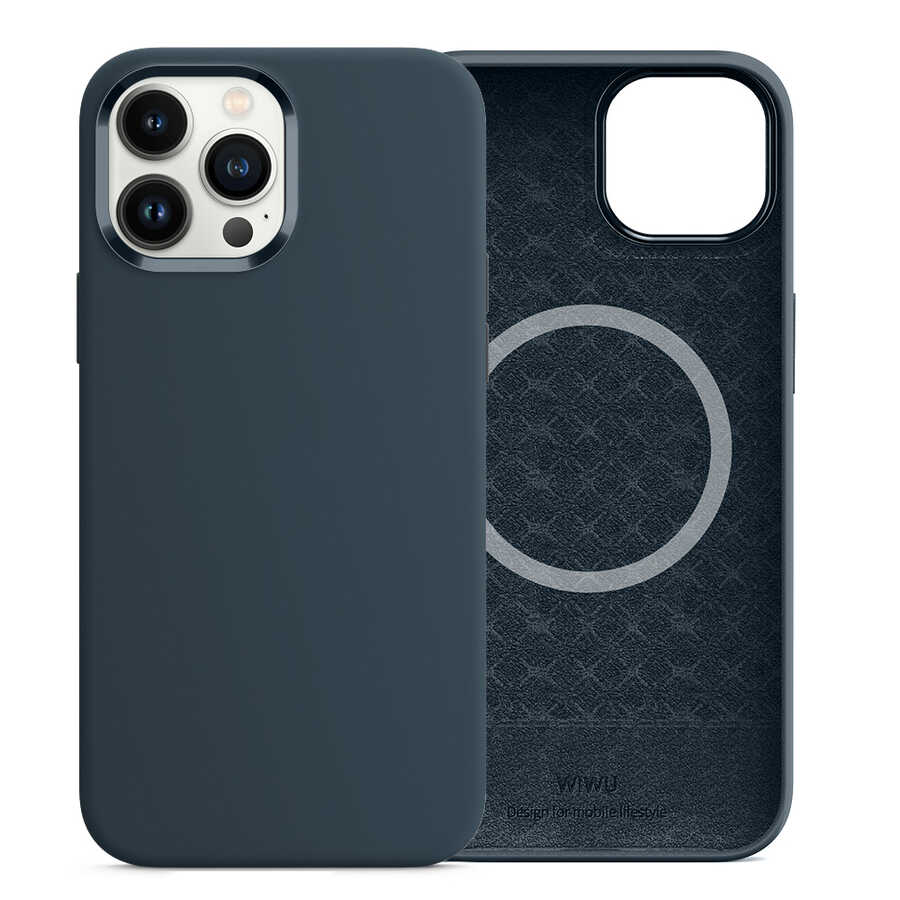 iPhone 13 Pro Kılıf Wiwu Magsafe Magnetic Silikon Kılıf Lacivert