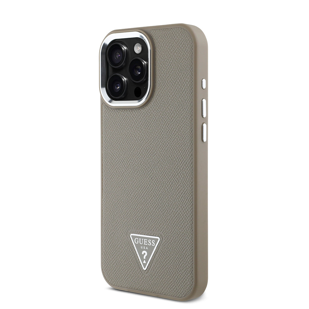 Apple iPhone 13 Pro Max Kılıf Guess Orjinal Lisanslı M-safe Şarj Özellikli Grained Triangle Kapak Siyah