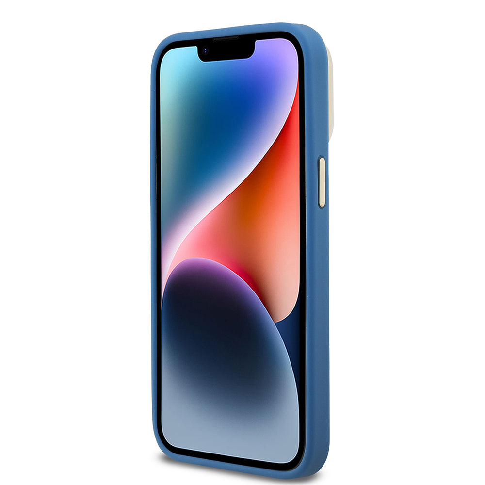 Apple iPhone 13 Pro Max Kılıf Guess Orjinal Lisanslı PU Deri 4G Desenli Metal Büyük 4G ve Yazı Logolu Kamera Standlı Kapak Mavi