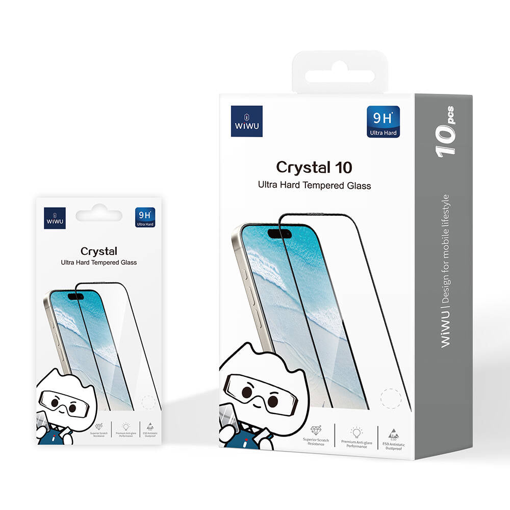 iPhone 13 Wiwu GT-008 Polimer Oleofobik Kaplama Şeffaf Pürüzsüz Temperli Cam Ekran Koruyucu 10'lu Paket Siyah