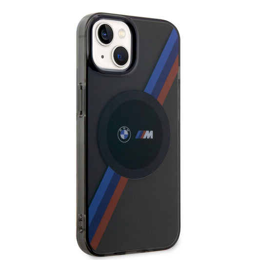 Apple iPhone 14 Kılıf BMW M-safe Şarj Özellikli Transparan 3 Renkli Şerit Dizayn Kapak