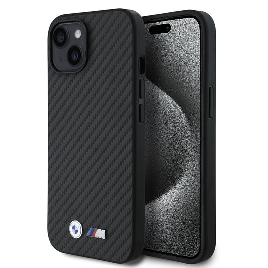 Apple iPhone 14 Kılıf BMW Orjinal Lisanslı Karbon Fiber Tasarımlı ve Metal Logolu PU Deri Kapak