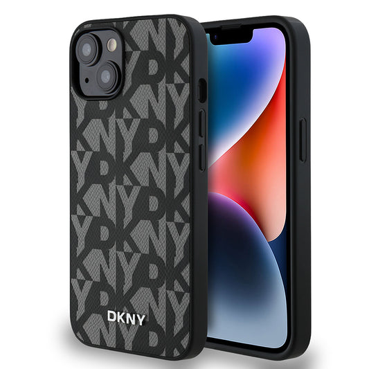 Apple iPhone 14 Kılıf DKNY Orjinal Lisanslı M-safe Şarj Özellikli 3D Yazılı Grid Pattern Kapak