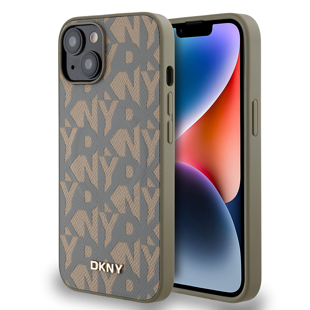 Apple iPhone 14 Kılıf DKNY Orjinal Lisanslı M-safe Şarj Özellikli 3D Yazılı Grid Pattern Kapak