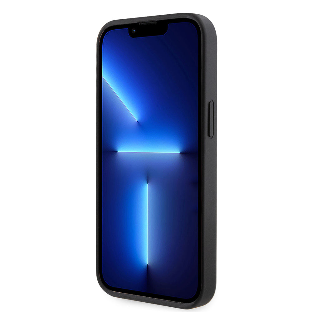 Apple iPhone 14 Kılıf Guess Orjinal Lisanslı Taşlı Arka Yüzey Üçgen Logolu Kapak Siyah