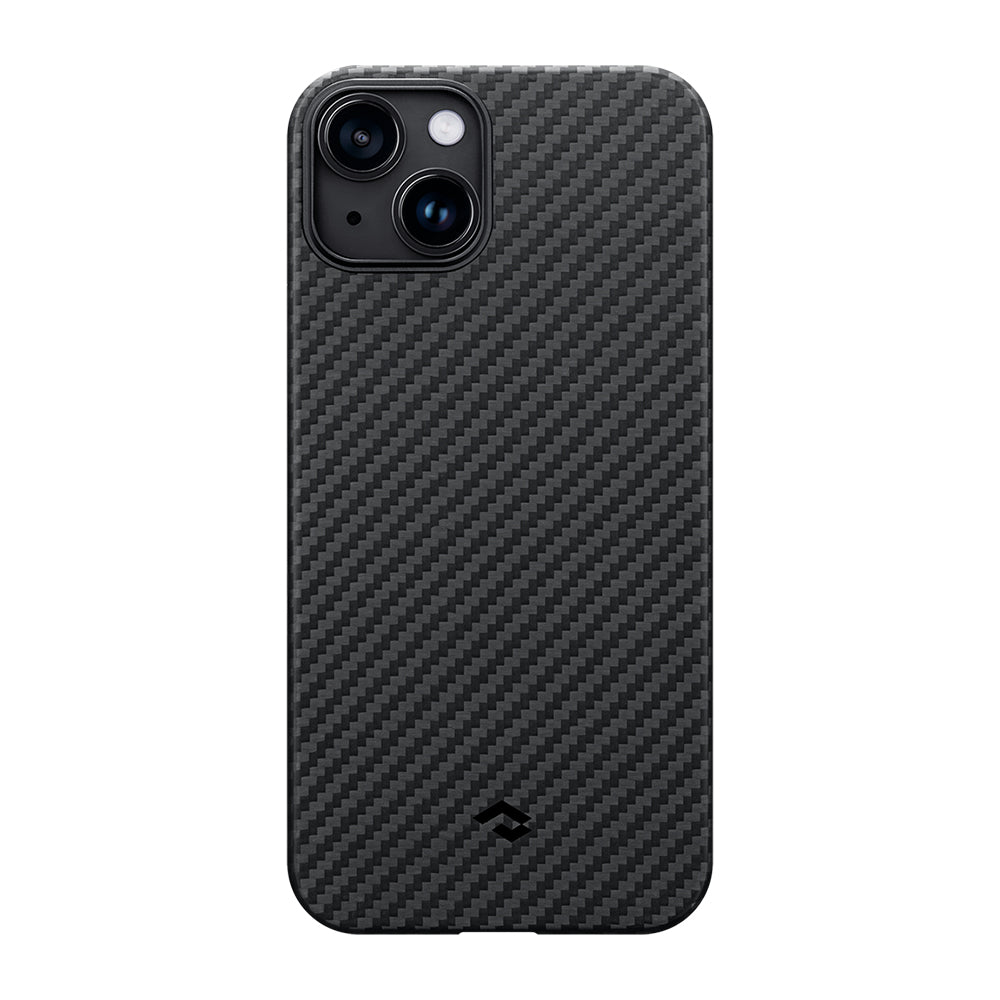 iPhone 14 Kılıf Magsafe Şarj Özellikli 1500D Aramid Fiber Pitaka Ultra-Slim Classic Serisi Black-Grey Twill Kılıf Siyah-Gri