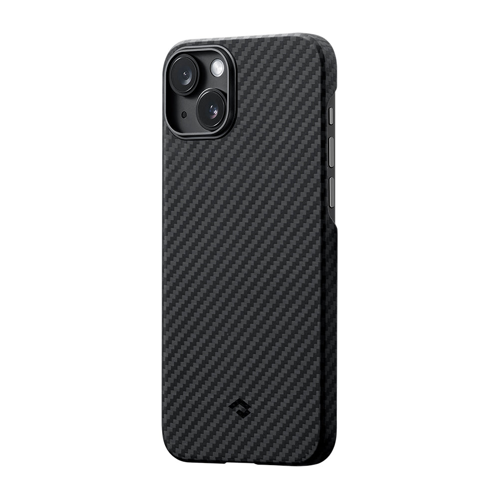 iPhone 14 Kılıf Magsafe Şarj Özellikli 1500D Aramid Fiber Pitaka Ultra-Slim Classic Serisi Black-Grey Twill Kılıf Siyah-Gri