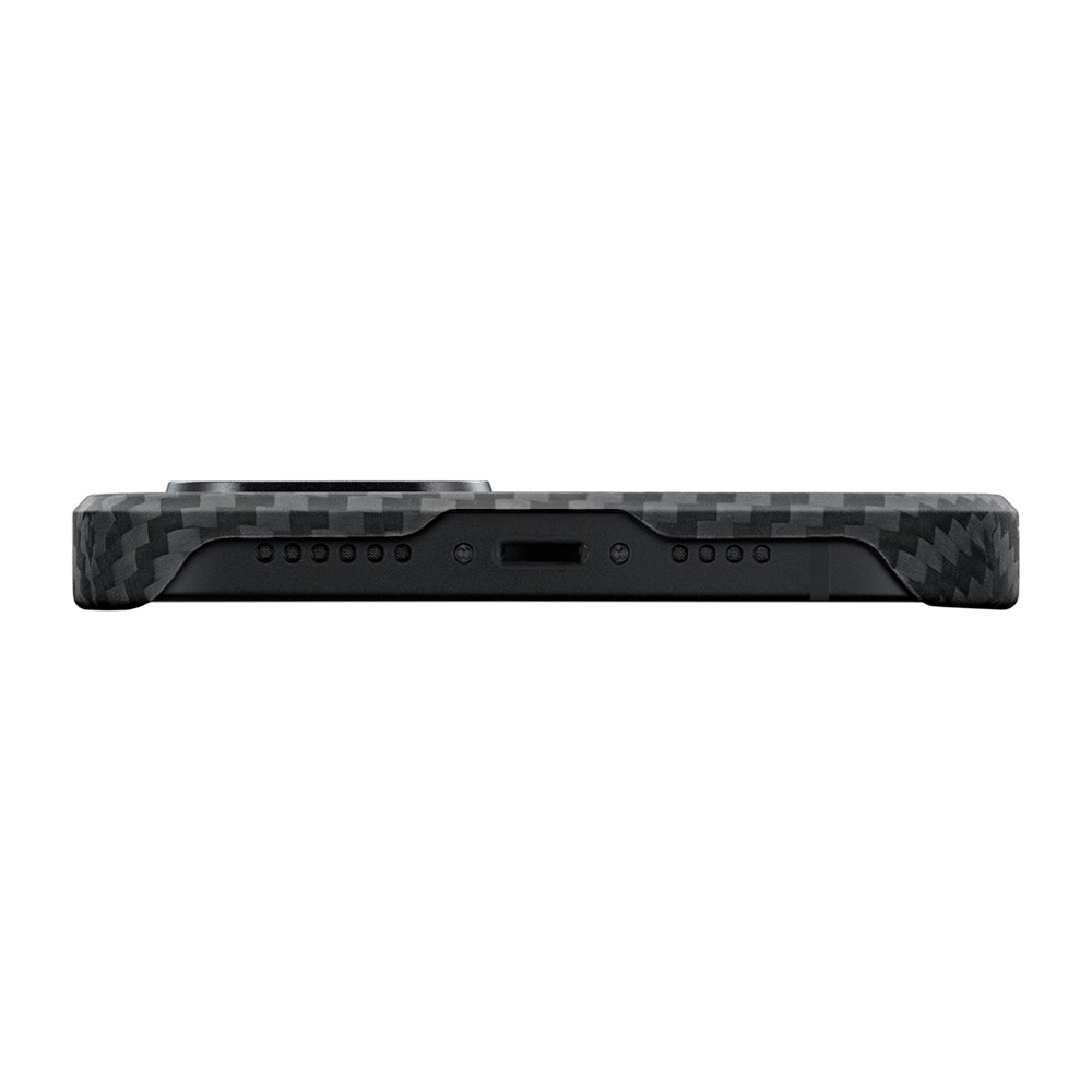 iPhone 14 Kılıf Magsafe Şarj Özellikli 1500D Aramid Fiber Pitaka Ultra-Slim Classic Serisi Black-Grey Twill Kılıf Siyah-Gri