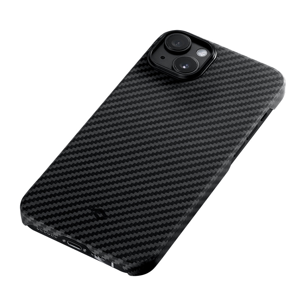 iPhone 14 Kılıf Magsafe Şarj Özellikli 1500D Aramid Fiber Pitaka Ultra-Slim Classic Serisi Black-Grey Twill Kılıf Siyah-Gri