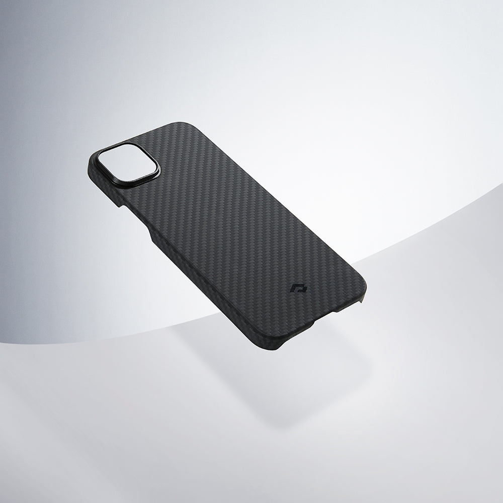 iPhone 14 Kılıf Magsafe Şarj Özellikli 1500D Aramid Fiber Pitaka Ultra-Slim Classic Serisi Black-Grey Twill Kılıf Siyah-Gri