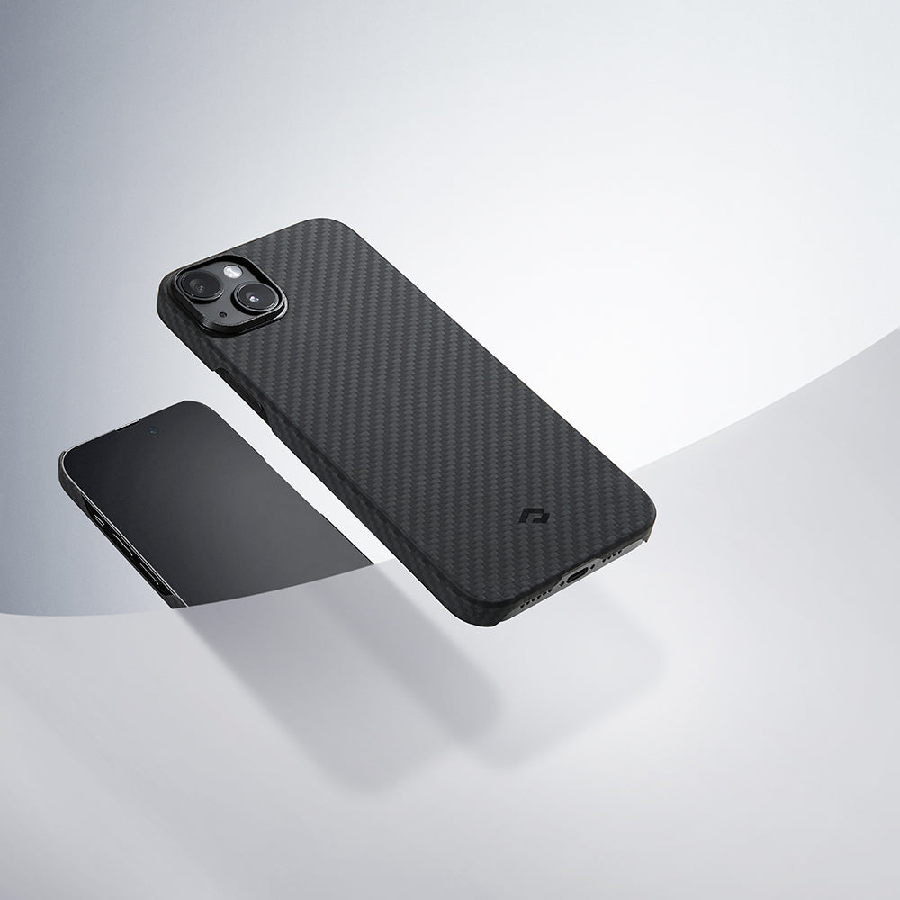 iPhone 14 Kılıf Magsafe Şarj Özellikli 1500D Aramid Fiber Pitaka Ultra-Slim Classic Serisi Black-Grey Twill Kılıf Siyah-Gri